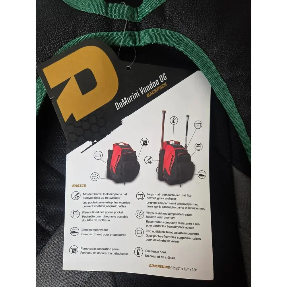 DeMarini Voodoo OG Dark Green Baseball Softball Backpack Large 2 Bat Bag NWT